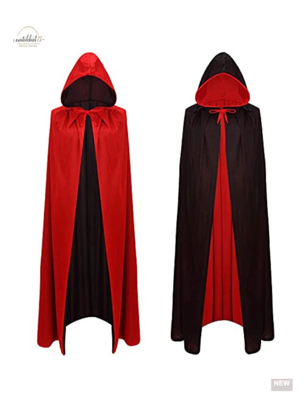 Reversible Hooded Cloak Witch Cape Robe Halloween Costume Knitted